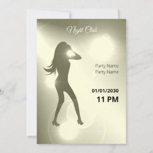Invitation Luxueux Jaune brillant fille dansante Silhouette