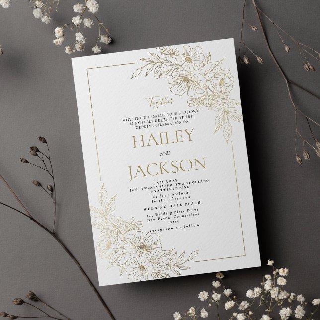 Invitation Luxueux mariage à fleurs géométriques d'or blanc (Luxury geometric white gold floral wedding )