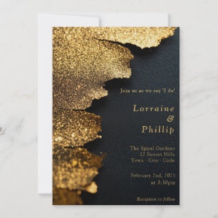 Invitation Luxueux mariage de Parties scintillant noir et or