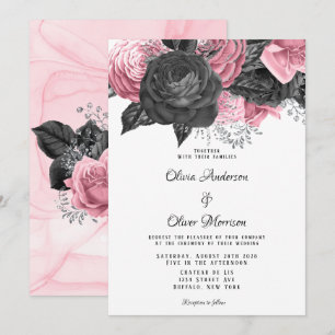 Invitation Luxueux Mariage d'encre rose et noire