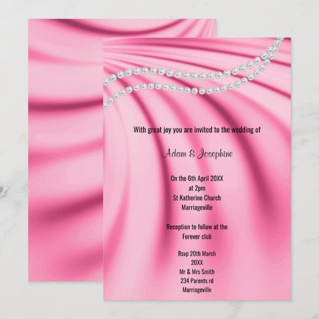 INVITATION LUXUEUX MARIAGE ÉLÉGANT DE PEARL SATIN ROSE (Devant / Derrière)