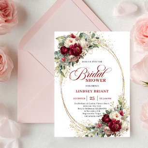 Invitation Luxueux Mariage Fleurs Blanches et Bourgogne