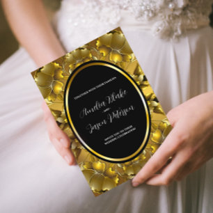 Invitation Luxueux Mariage floral de sculpture d'or