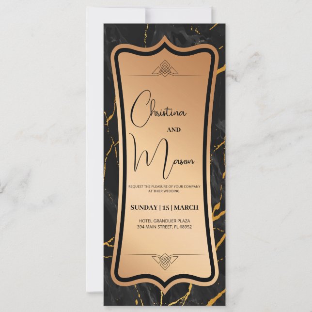 Invitation Luxueux Métallisé | Marbre Or Noir (Devant)