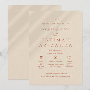 Invitation Luxueux Ombre Beige Douce Fille Bébé Islamique Aqe