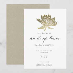 INVITATION LUXUEUX OR BLANC LOTUS FLEURAL DEMOISELLE D'HONNEU