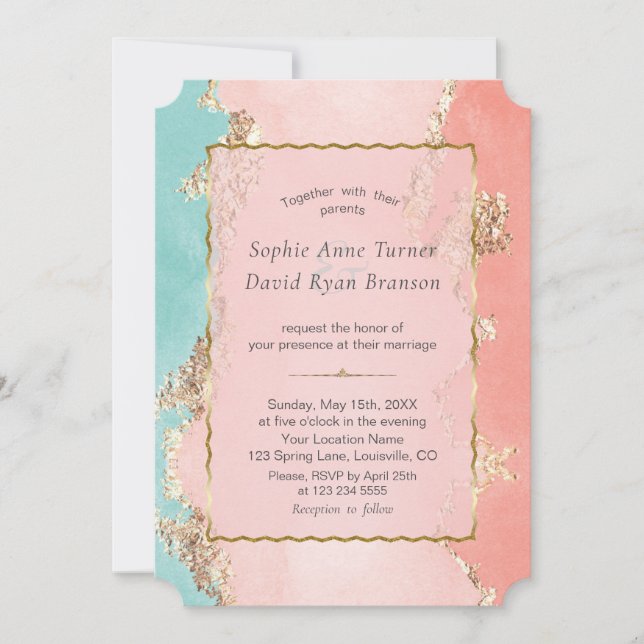Invitation Luxueux Pastel Aquarelle or Mariage à huile (Devant)
