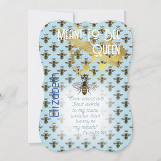 Invitation Luxueux Pastel Bleu Abeille Grille Reine Or