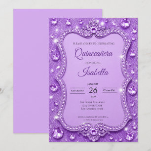 Invitation Luxueux Quinceañera Pailleté Violet Strass