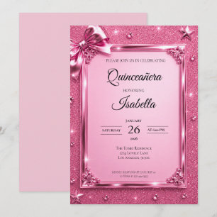 Invitation Luxueux Quinceañera Paillettes Roses Strass