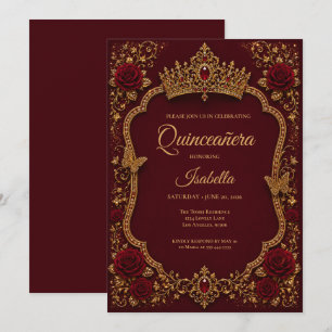 Invitation Luxueux Quinceañera Princesse Rouge & Or