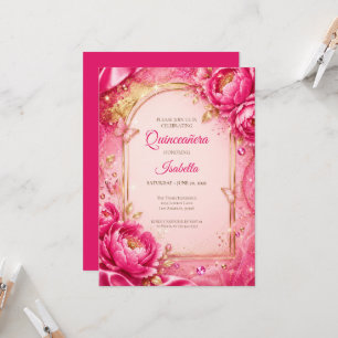 Invitation Luxueux Quinceañera Rose en Or Princesse