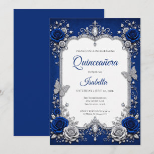 Invitation Luxueux Quinceañera Royal Bleu Argent