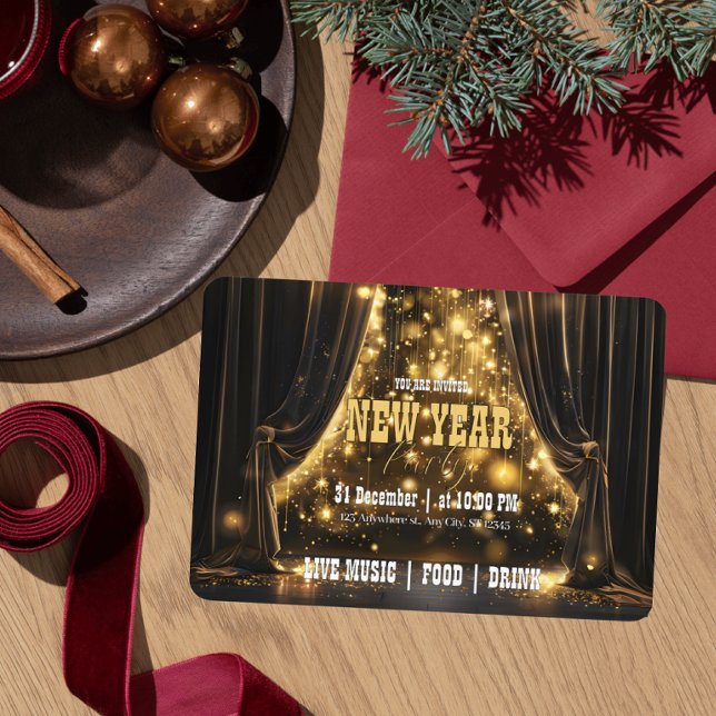 Invitation Luxueux rideau de velours de fête du Nouvel An Gol (Créateur téléchargé)