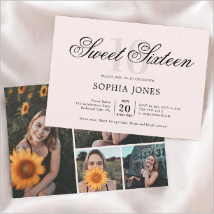 Invitation Luxueux Rose Élégant Photo de Sweet 16
