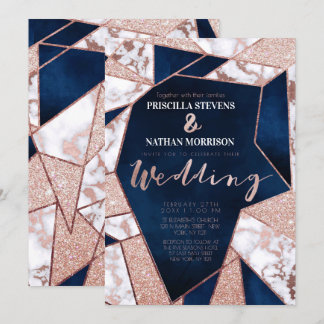 Invitation Luxueux Rose Gold Parties scintillant Mariage Geo 