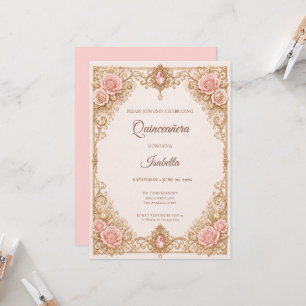 Invitation Luxueux Rose Pâle Or Princesse Quinceañera