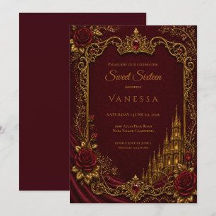 Invitation Luxueux Rouge & Or Princesse Sweet 16