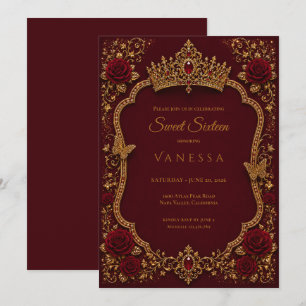 Invitation Luxueux Rouge & Or Princesse Sweet 16