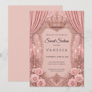 Invitation Luxueux Strass Roses Paillettes Sweet 16