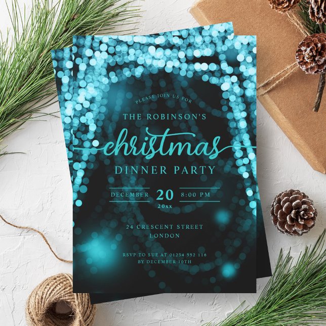 Invitation Luxueux Turquoise Winter Lights Noël (Luxurious Turquoise Winter Lights Christmas Invitation)