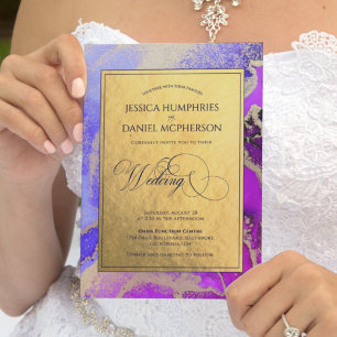Invitation Luxueux violet or violet violet Mariage officiel