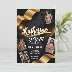 Invitation Luxuriant Prom Send Off Gold Ribbon Film Roll