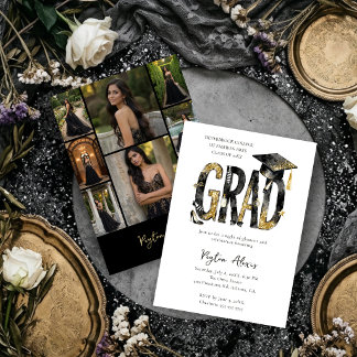 Invitation Luxurious Fashion Glitter Grad 8 Photo Collage