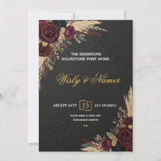 Invitation Luxury Black Burgundy & Gold Floral Wedding 