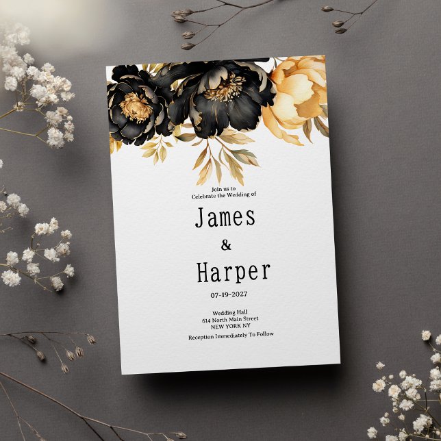 Invitation Luxury black ivory gold peony floral Wedding  (Luxury black ivory gold peony floral Wedding)