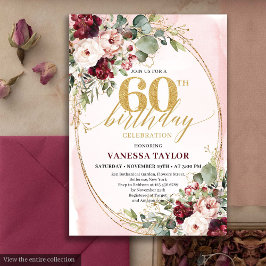 Invitation Luxury Boho Maroon Gold Floral 60th Birthday Card