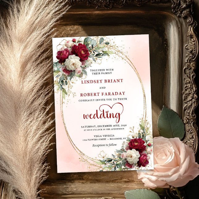 Invitation Luxury Burgundy Boho Floral Wedding Gold Invitatio (Luxury Burgundy Boho Floral Wedding Gold Invitation)