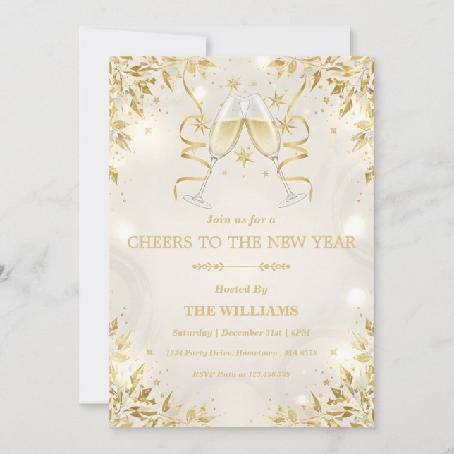 Invitation Luxury Champagne & Gold New Year Party (Devant)