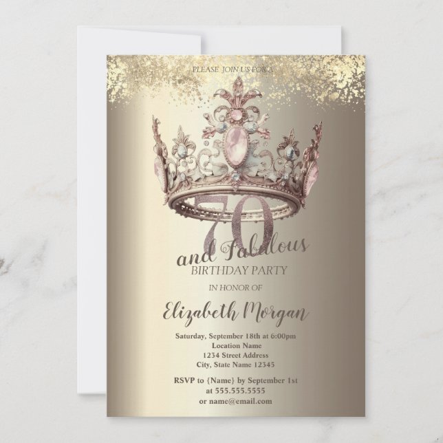 Invitation Luxury Crown Gold Confetti 70e anniversaire (Devant)