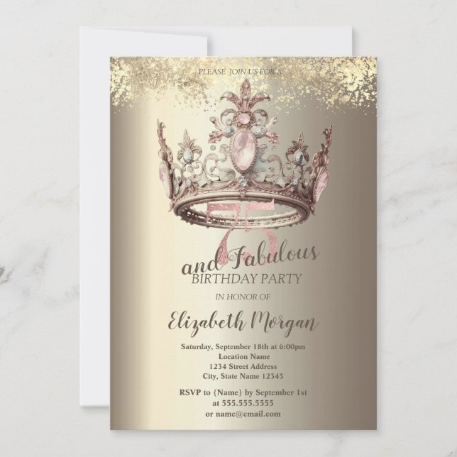Invitation Luxury Crown Gold Confetti 75e anniversaire (Devant)