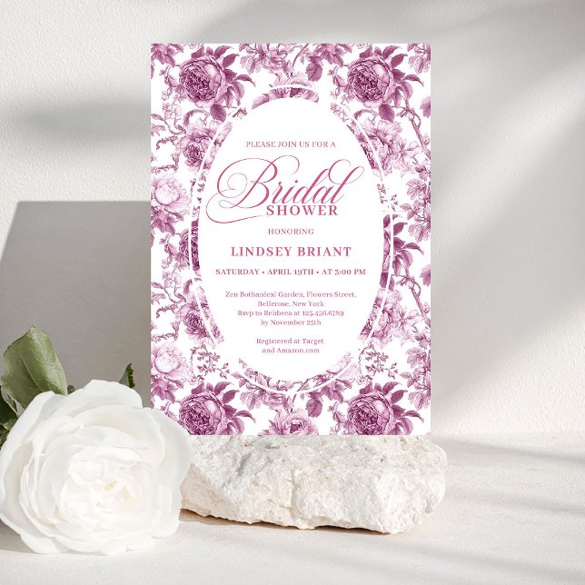 Invitation Luxury Dark Fuchsia Roses Pattern Bridal Shower  (Luxury Dark Fuchsia Roses Pattern Bridal Shower Invite)