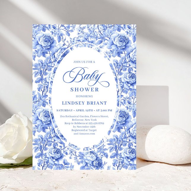 Invitation Luxury Deep Blue Toile Roses Baby Shower Invites (Luxury Deep Blue Toile Roses Baby Shower Invitation)