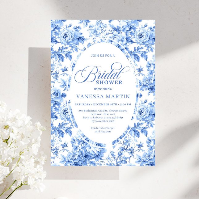 Invitation Luxury Deep Blue Toile Roses Bridal Shower Invite (Luxury Deep Blue Toile Roses Bridal Shower Invitation)
