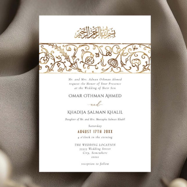 Invitation Luxury Floral Gold Islamic Muslim Wedding (Créateur téléchargé)