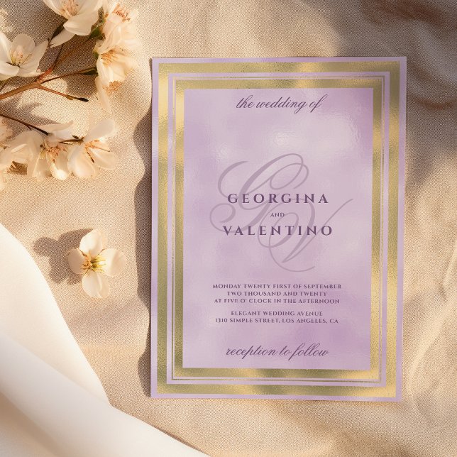 Invitation Luxury gold lavender monogram initials wedding (Luxury gold lavender monogram initials wedding)