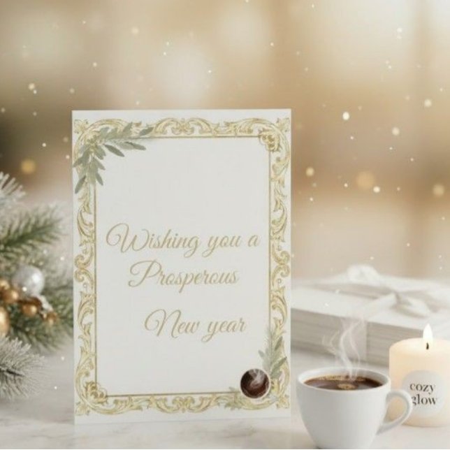 Invitation Luxury Gold Leaf & Pine Elegant New Year Greeting  (Créateur téléchargé)