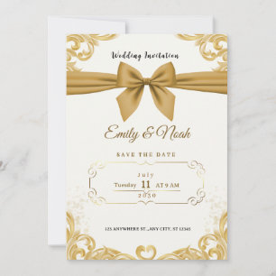 Invitation Luxury Gold Ribbon & Bow Elegant Wedding Invite