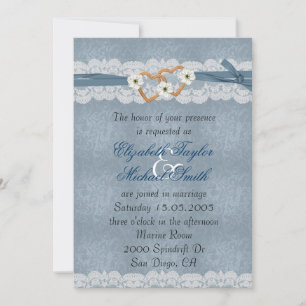 Invitation Luxury Lace Blue Ribbon Hearts Mariage Inviter