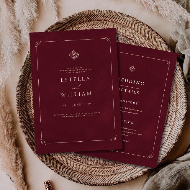 Invitation Luxury Old Money Wedding Burgundy Classic Wedding (Créateur téléchargé)
