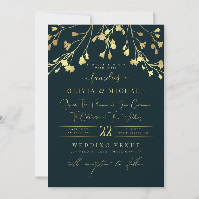 INVITATION LUXURY OR FLORAUX ABSTRAIT OR FOIL MARIAGE (Devant)