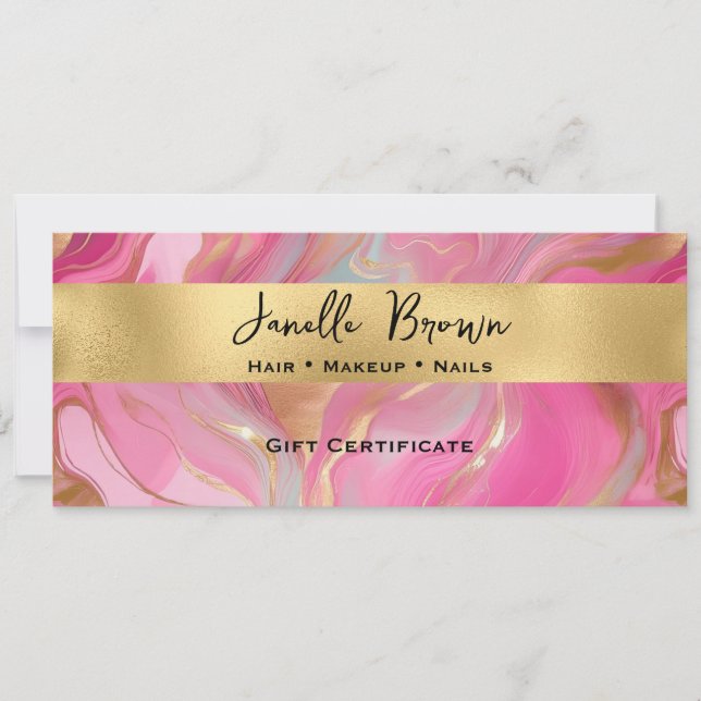 Invitation Luxury Pink Marble and Gold Gift Certificate Card (Devant)