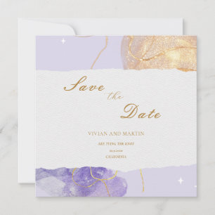 Invitation Luxury Purple & Golden Abstrait Enregistrer La Dat