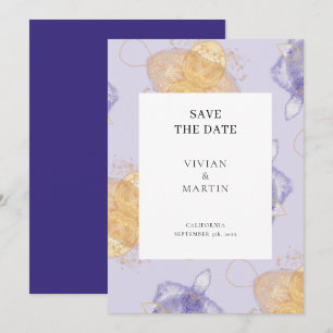 Invitation Luxury Purple & Golden Abstrait Enregistrer La Dat