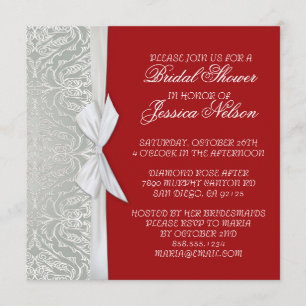 Invitation Luxury Ribbon Silver/Red Damask Douche