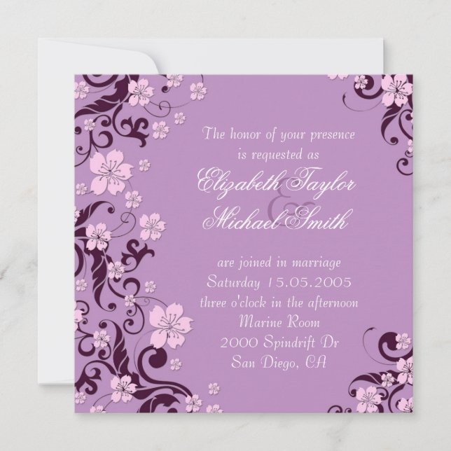 Invitation Luxury Romantique Floral Lavender Mariage Invitati (Devant)
